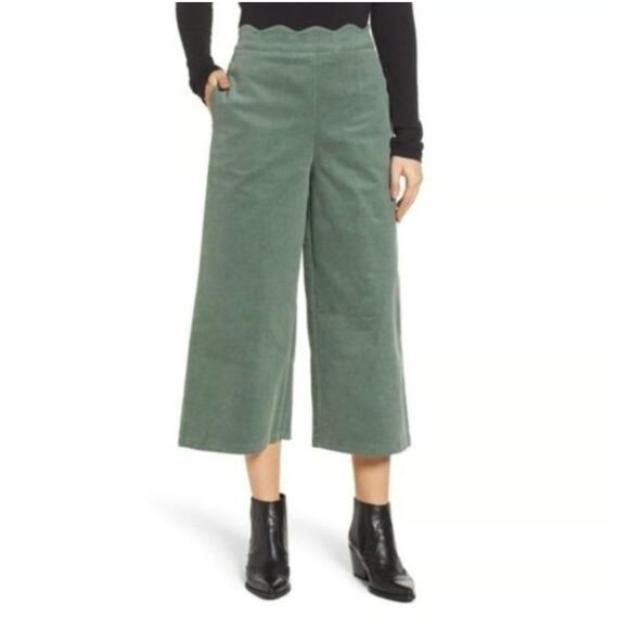 Nordstrom BP Green Corduroy Pants with Scallop Waist Small Casual - Picture 1 of 6